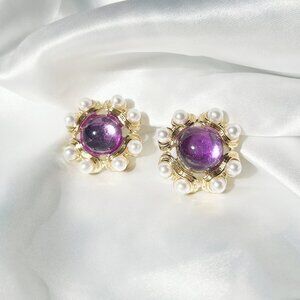 Vintage Red Colors Earrings Rhinestone Imitation Pearls Fashion Geometry Femme